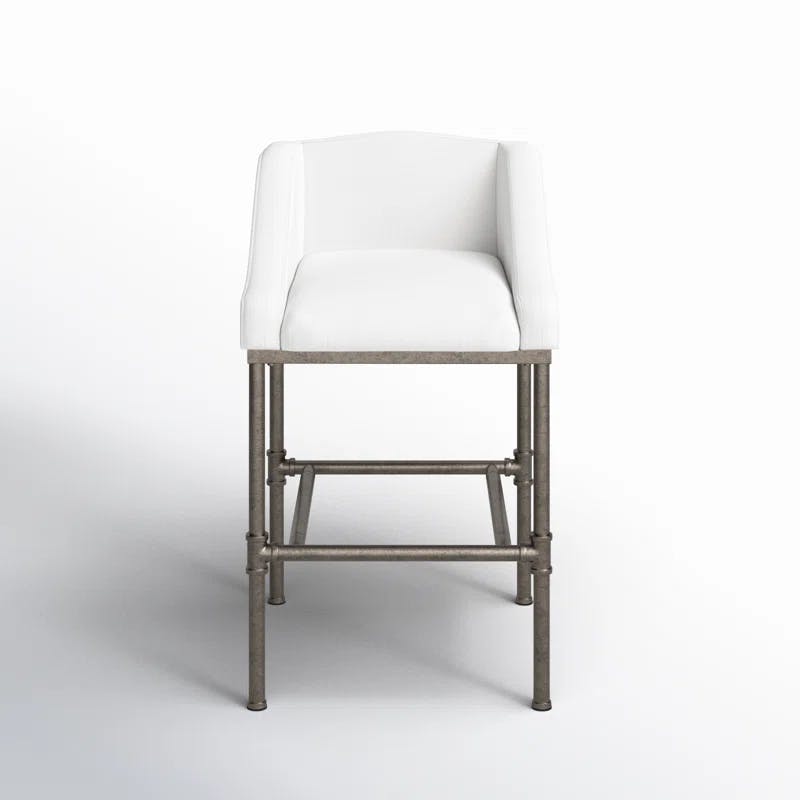 Silver Swivel Metal Counter Stool with White Performance Fabric