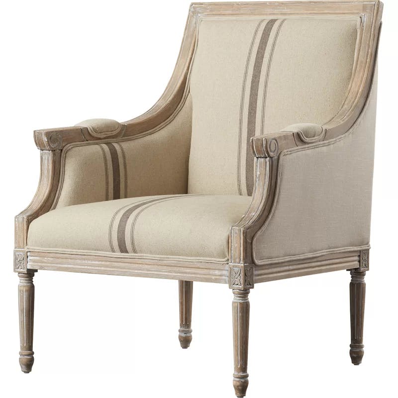 McKenna Tan Linen & Whitewashed Wood Handcrafted Accent Chair