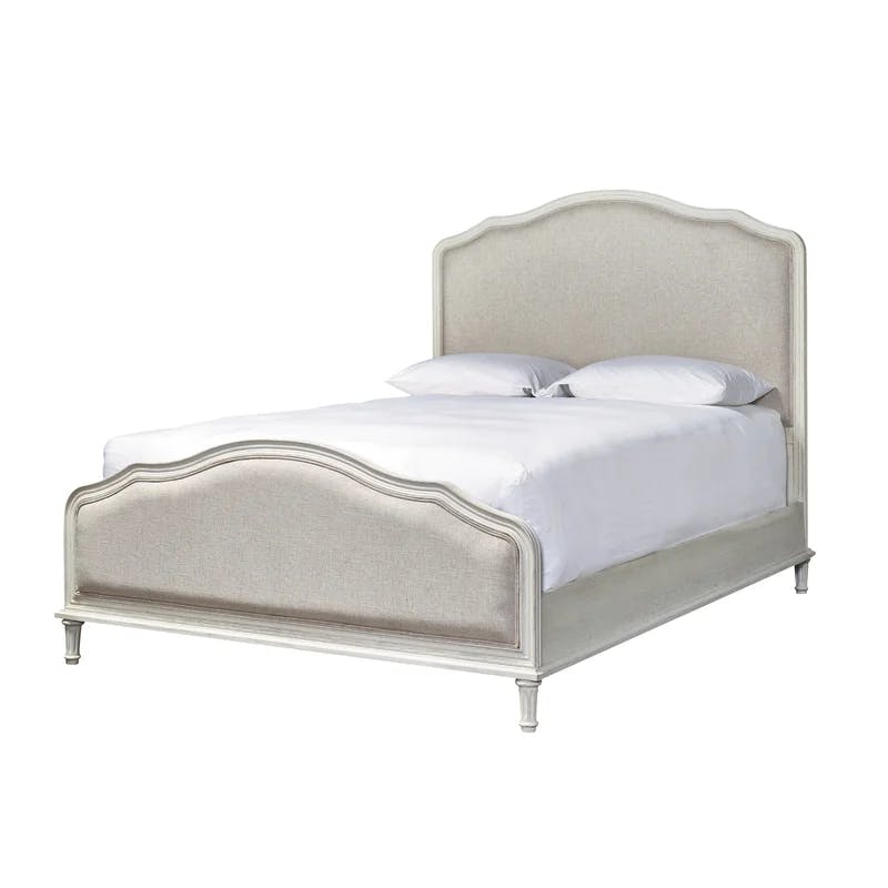 Amity Whitewash Queen Bed with Reeded Oak Frame and Linen Upholstery