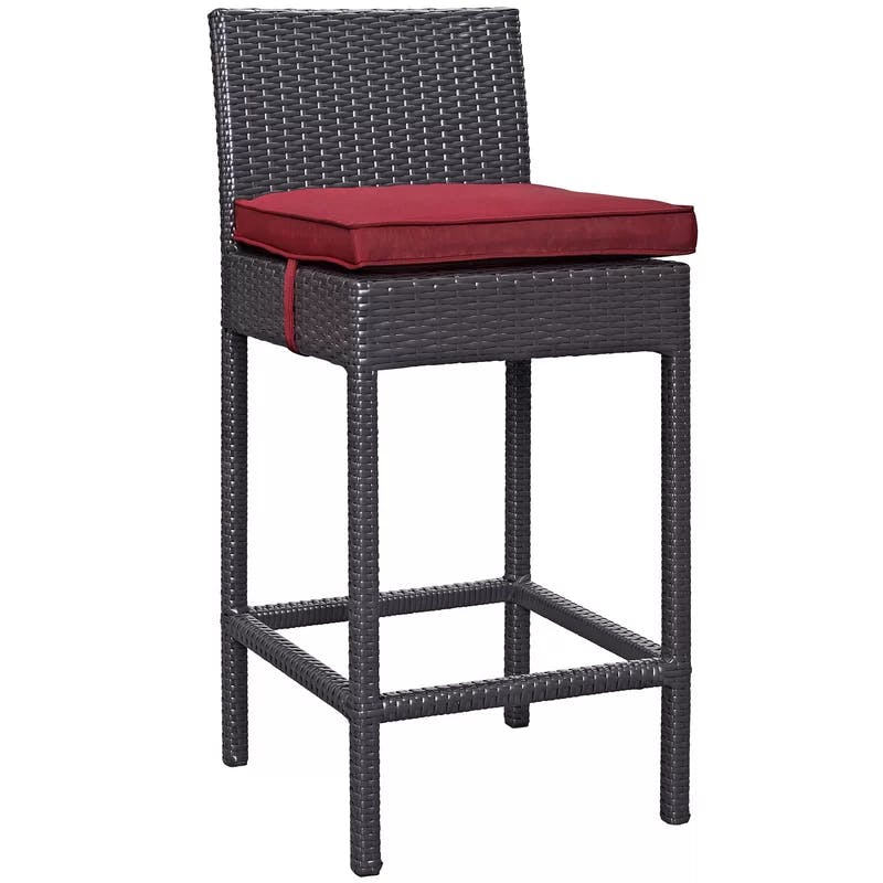 Espresso Red Cushioned Rattan Outdoor Bar Stools, Set of 2