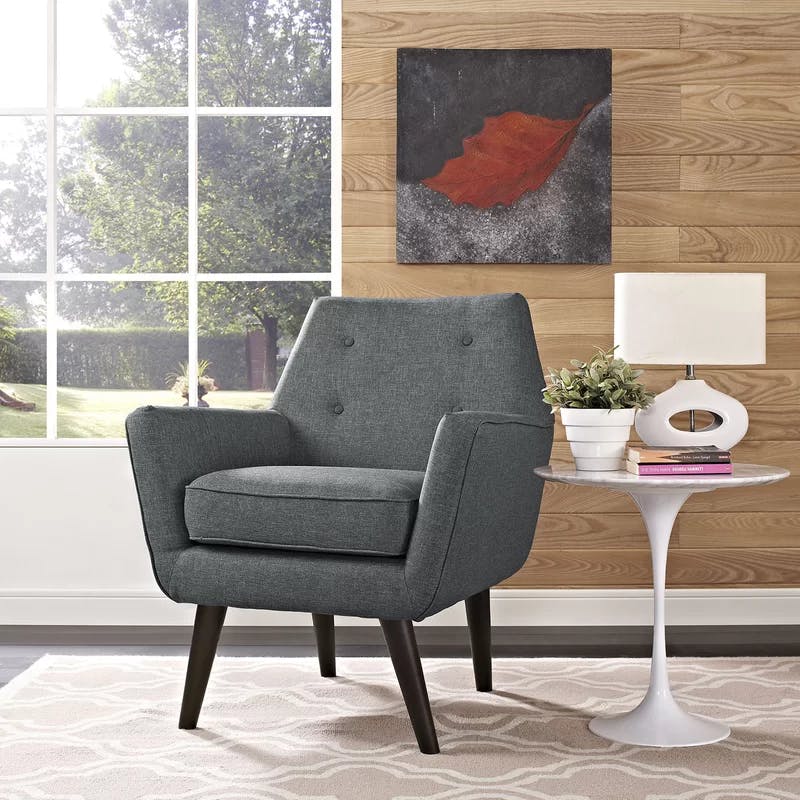 Mid-Century Modern Gray Upholstered Accent Chair with Wood Legs