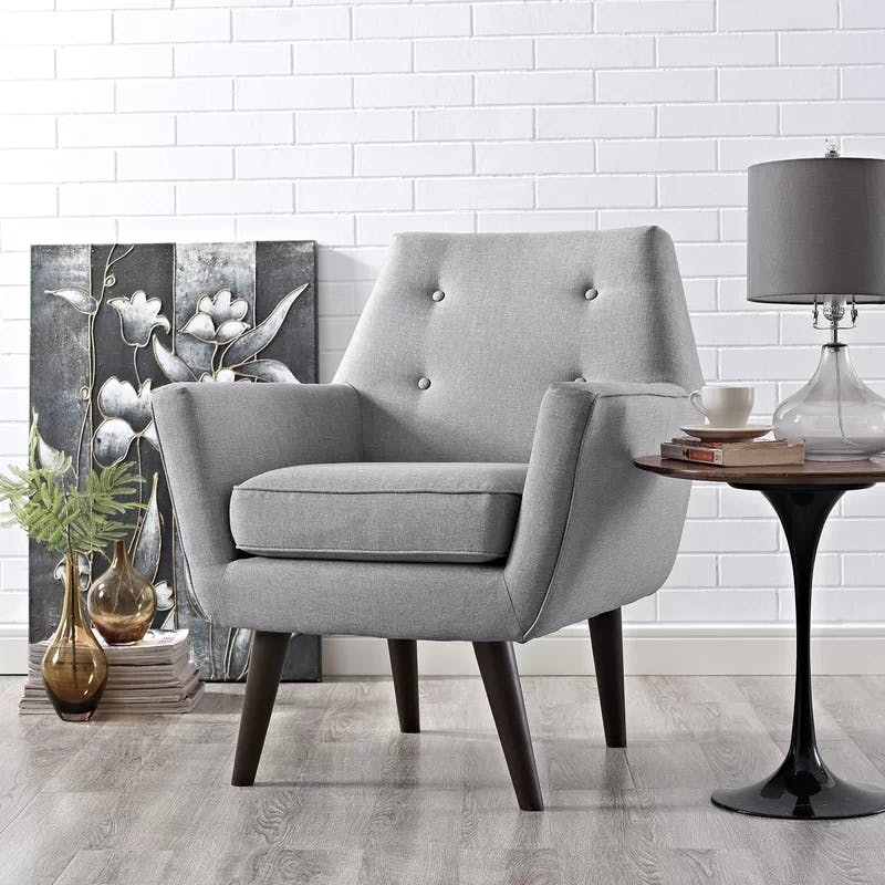 Mid-Century Modern Light Gray Upholstered Accent Chair