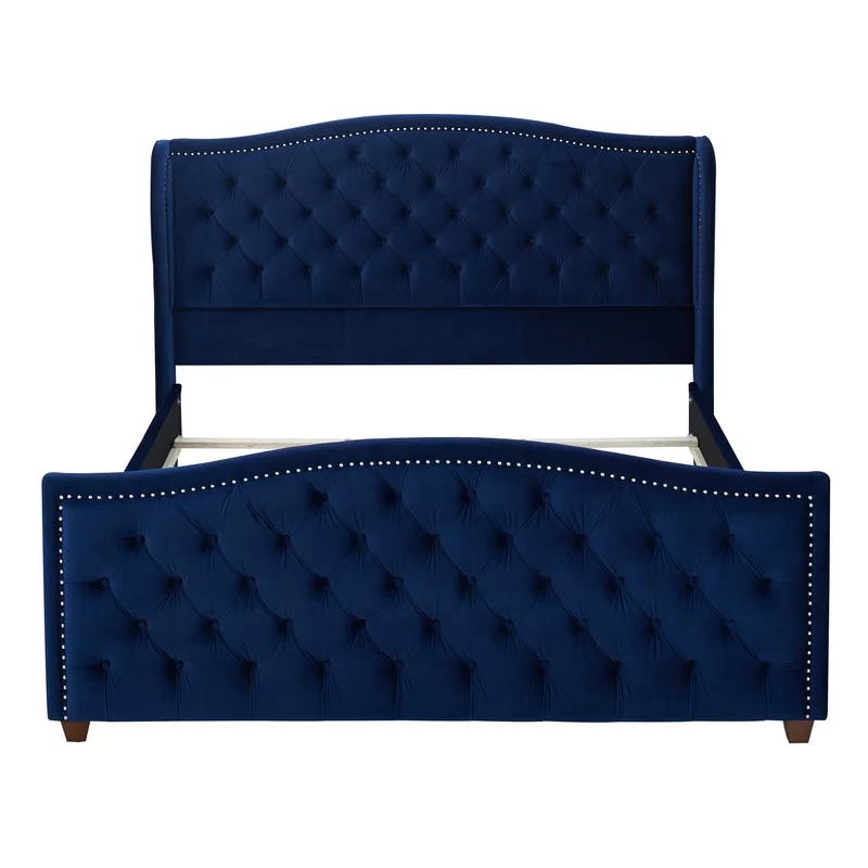 Sapphire Elegance Queen Bed with Tufted Headboard and Nailhead Trim