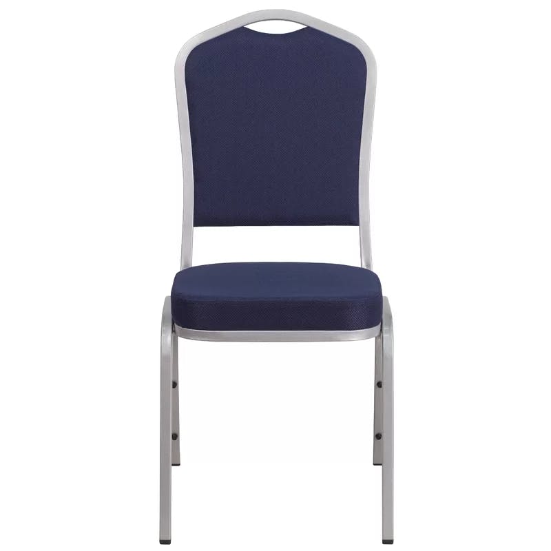 Navy Fabric Cushioned Banquet Chair with Silver Steel Frame