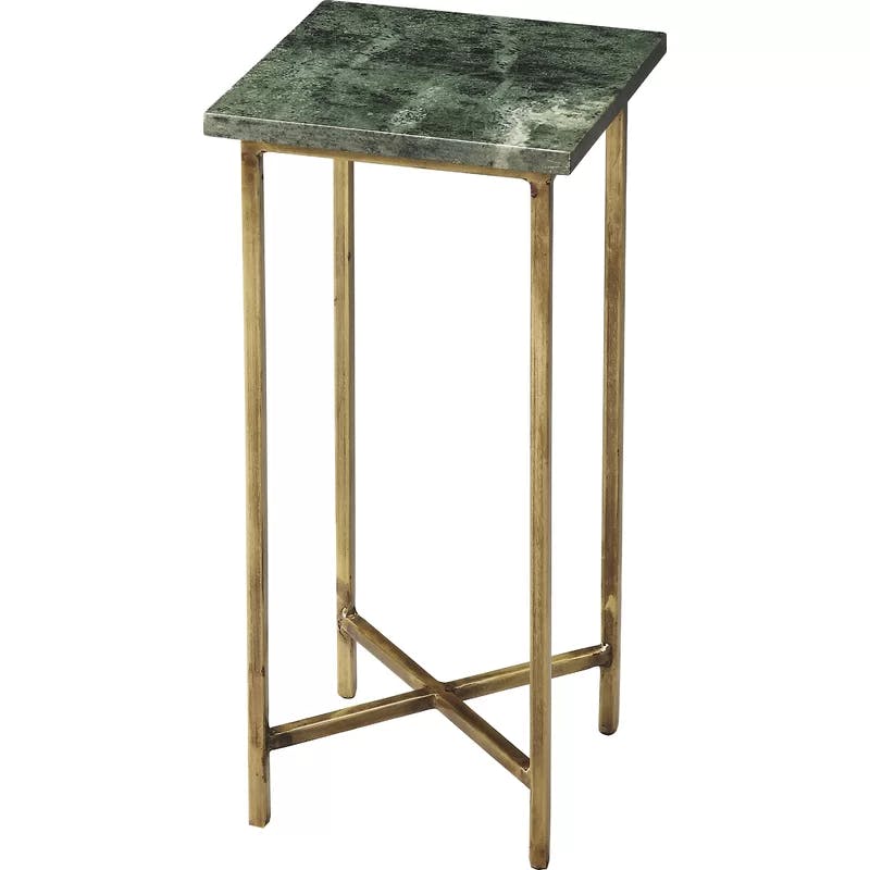 Loft-Inspired Square Marble Top End Table with Metal Base
