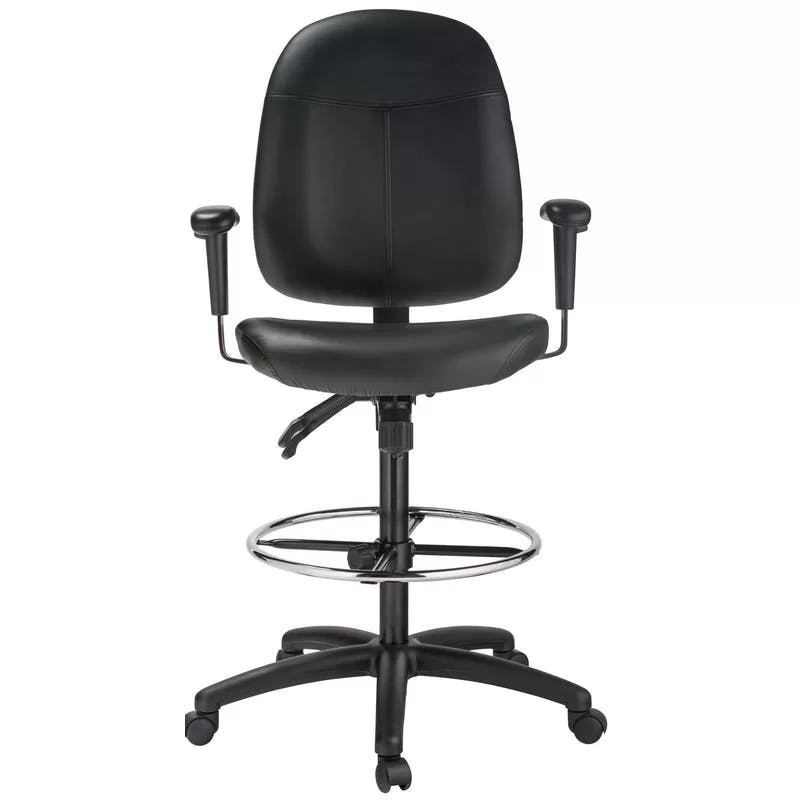 Harwick Adjustable High-Back Black Leather Drafting Chair with Metal Base