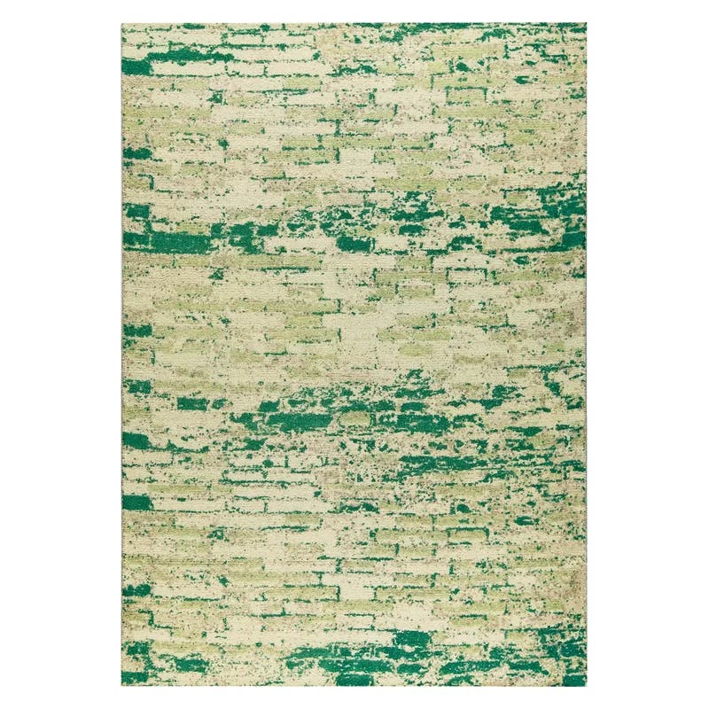 Artisan Hand-Woven Green Wool Rectangular Rug 4' x 6'