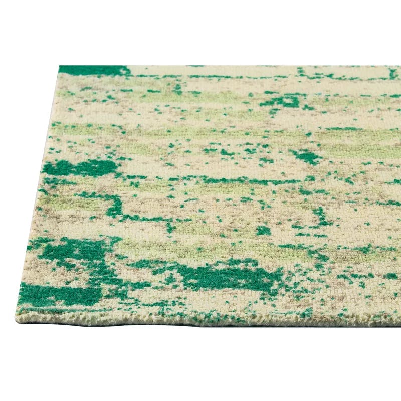 Artisan Hand-Woven Green Wool Rectangular Rug 4' x 6'