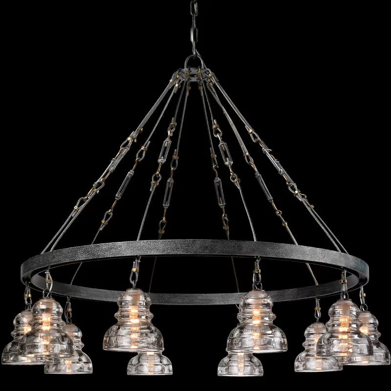 Augustina Old Silver 10-Light Chandelier with Historic Pressed Glass