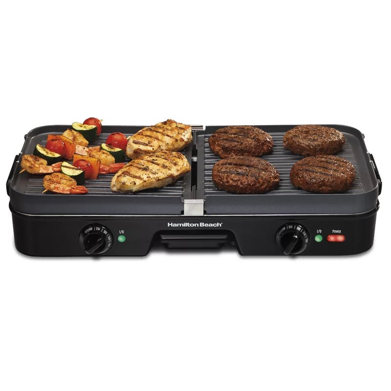Versatile Dual-Zone Black Electric Grill/Griddle Combo
