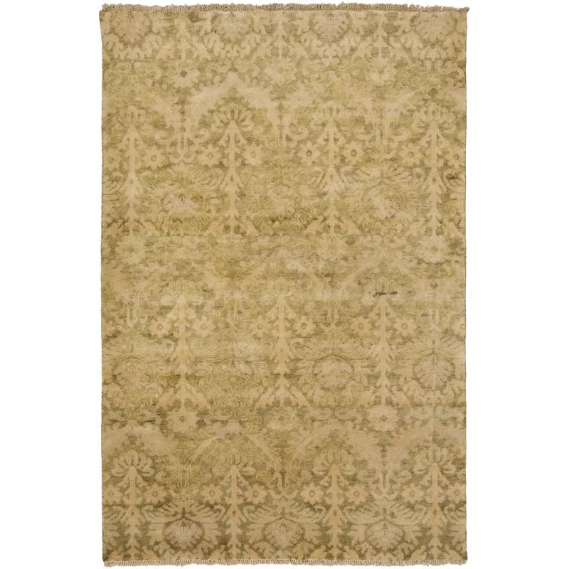 Hillcrest Olive Hand-Knotted Wool Oriental Area Rug 5'6" x 8'6"