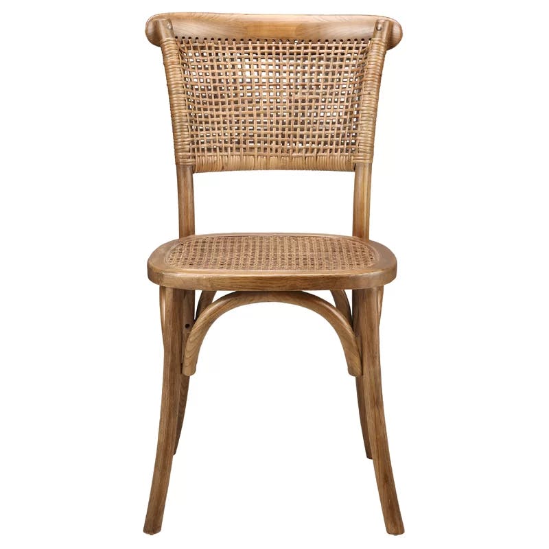 Rustic Transitional Brown Wood & Cane Side Chair, 18"W