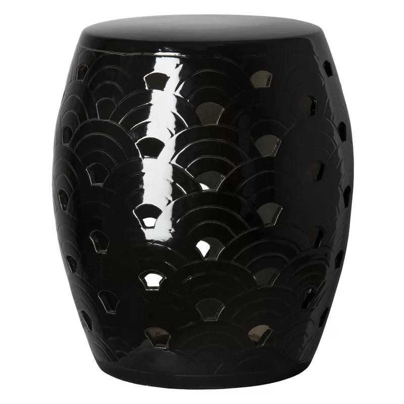 Sumptuous Black Ceramic Accent Garden Stool 15"x18"