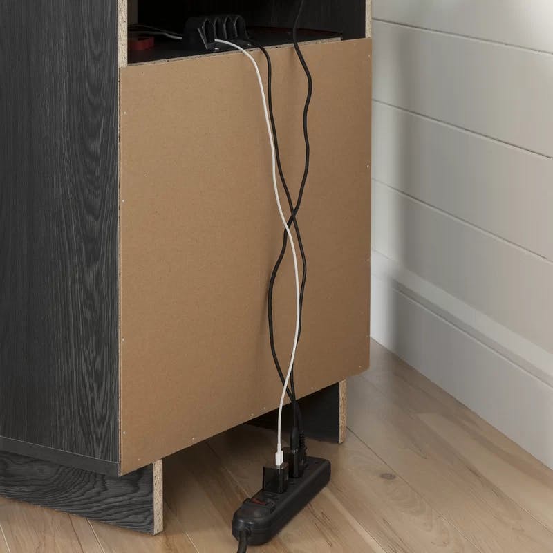 Fynn Gray Oak Modern Nightstand with Charging Station Drawer