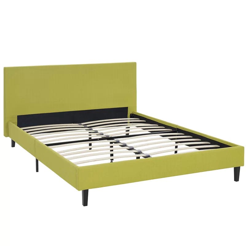 Anya Azure Blue Queen Upholstered Wood Frame Bed with Slatted Support