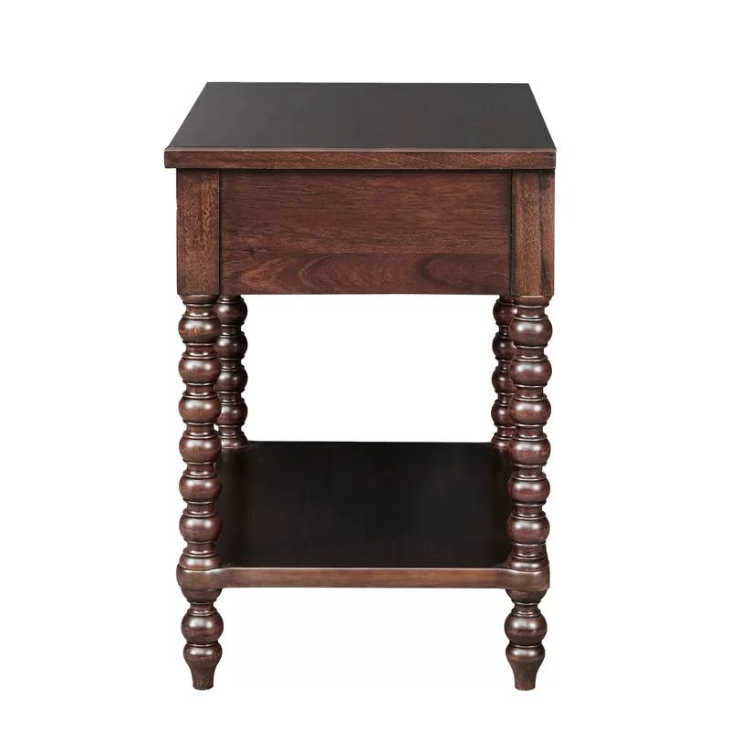 Morocco Brown Acacia Wood 1-Drawer Nightstand with Turned Legs