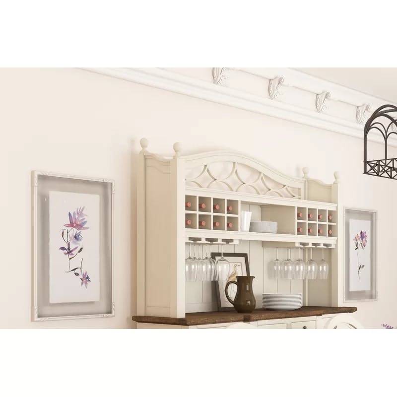 Elegant Cream Transitional Lighted China Cabinet with Pewter Accents
