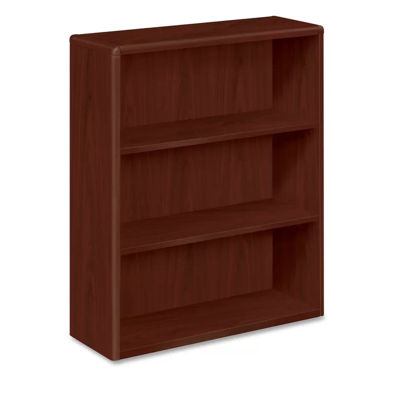 Elegant Mahogany 3-Shelf Bookcase with Waterfall Edge Design