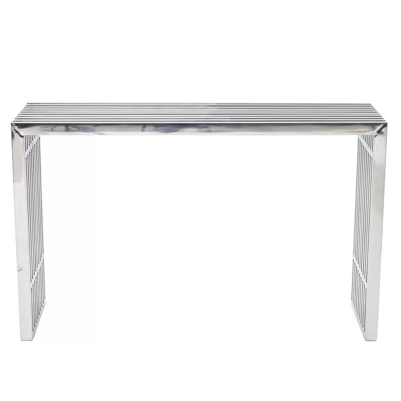 Modern Gridiron 46.5" Stainless Steel and Wood Console Table