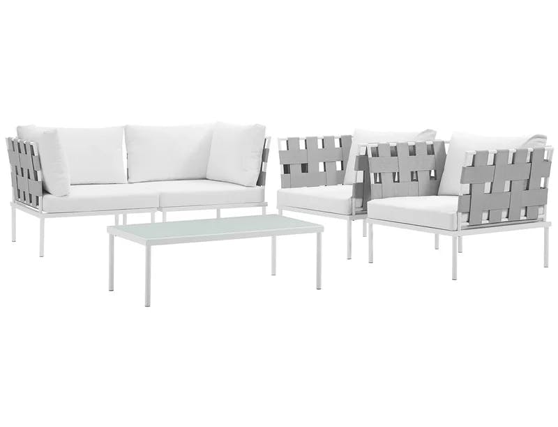 Modway Harmony 5-Piece White Aluminum Outdoor Sectional Sofa Set