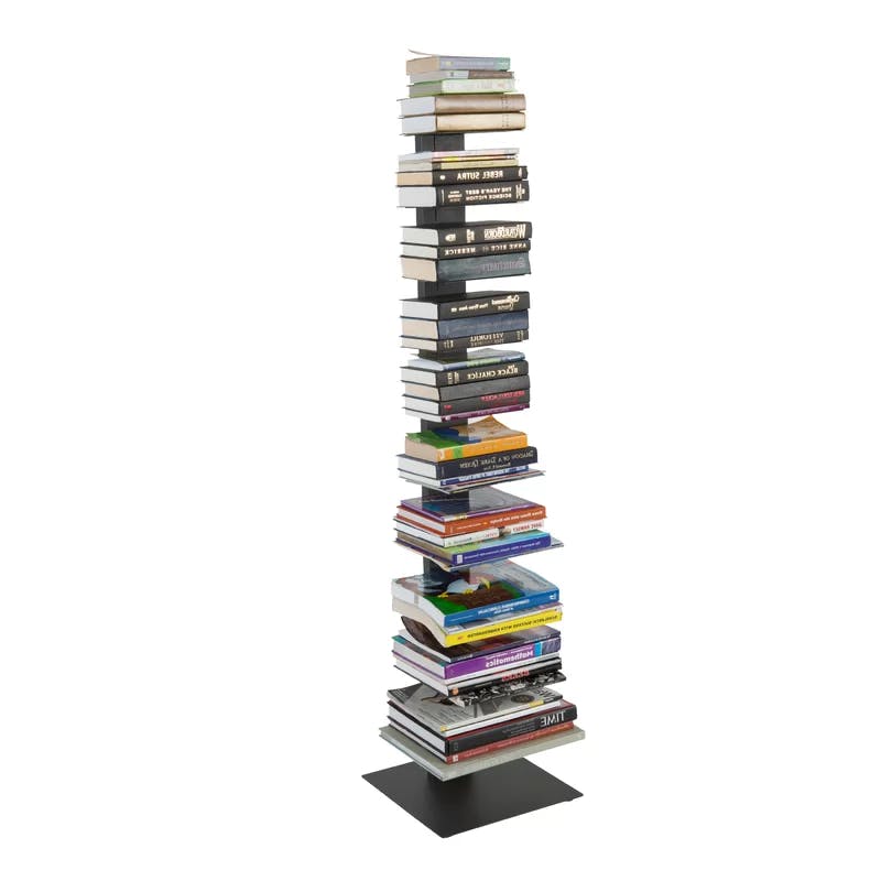 Sapiens Anthracite 60'' Powder-Coated Steel Bookcase Tower