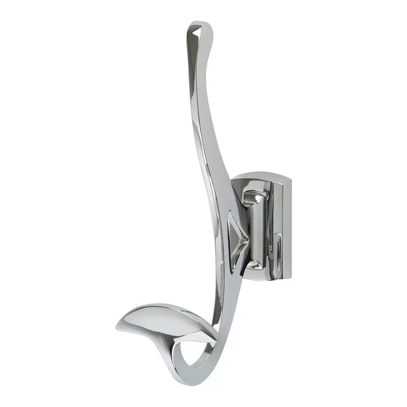 Contemporary Polished Nickel Dual-Hook Wall Mount