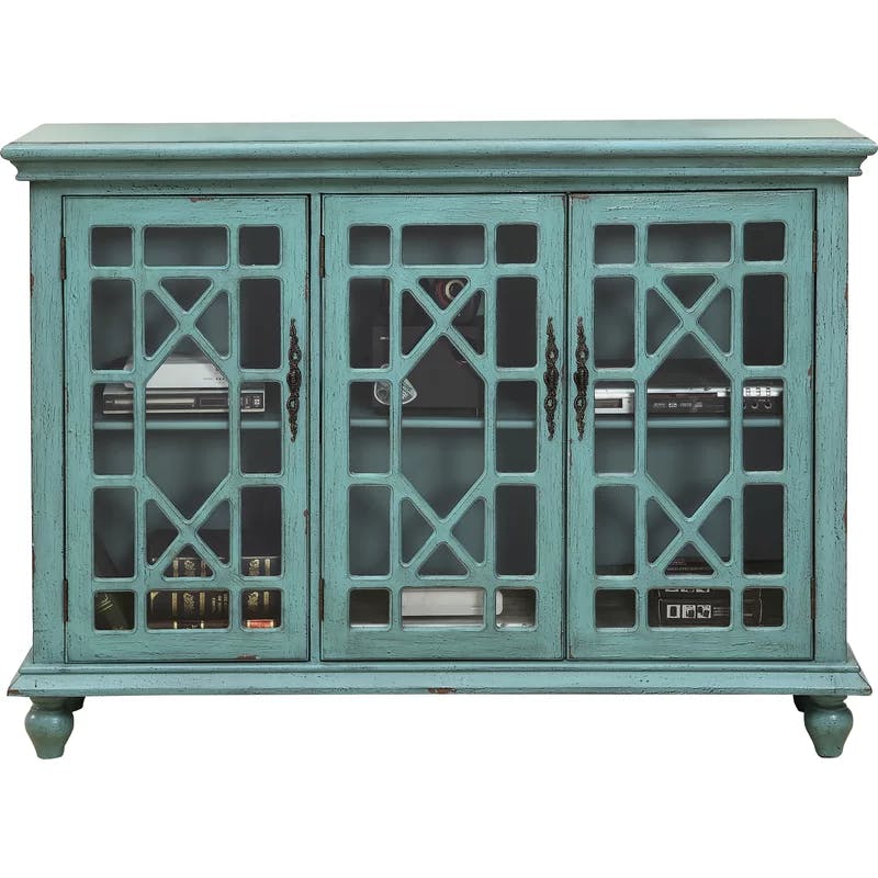Bayberry Blue Traditional 3-Door Glass Media Credenza