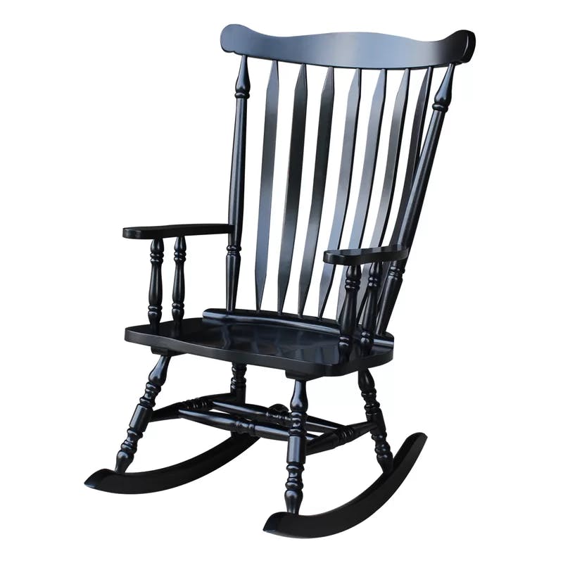 Elegant Antique Black Solid Wood Rocking Arm Chair