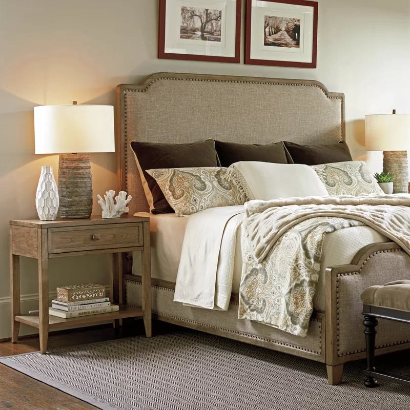 Cypress Point King Upholstered Panel Headboard in Natural Flax Linen