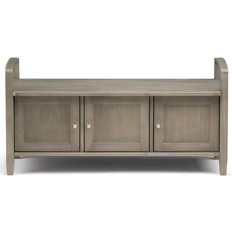 Rustic Distressed Gray 44" Solid Hardwood Storage Bench with Armrests