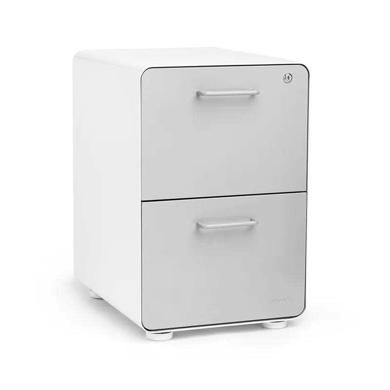 Stow Compact 2-Drawer White & Light Gray Steel File Cabinet