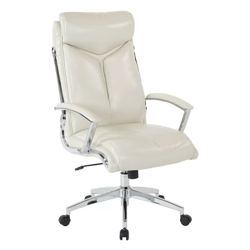 Cream Faux Leather High Back Executive Office Chair with Chrome Base