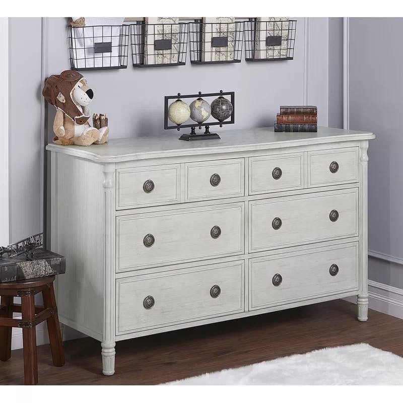 Elegant Antique Grey Mist Double Dresser with Dovetail Drawers