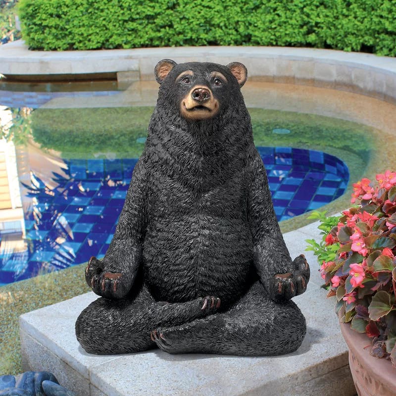 Zen Bear Meditation Garden Statue in Hand-Painted Resin