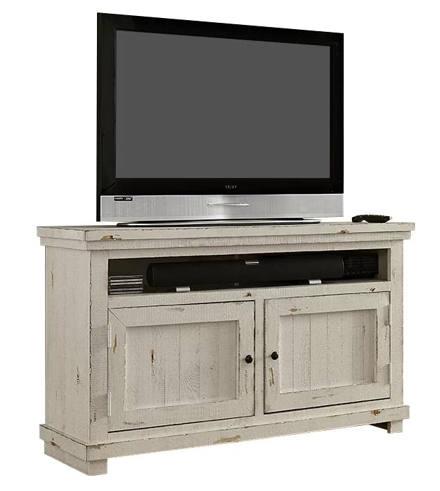 Transitional 54'' White Wood TV Console with Cabinet Storage