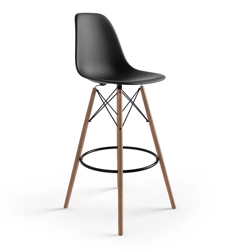 ErgoCurve Modern Black Acrylic Barstool with Wooden Legs, Set of 2