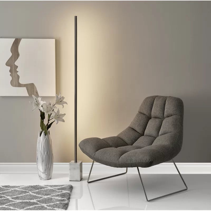 Felix 65'' Slim Brushed Steel Dimmable LED Floor Lamp with Marble Base