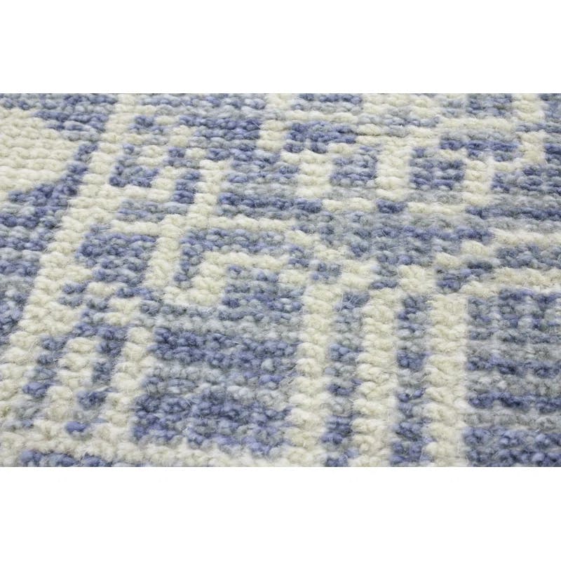 Addie Geometric Hand-Knotted Denim and Cream Wool Area Rug, 8'6" x 11'6"