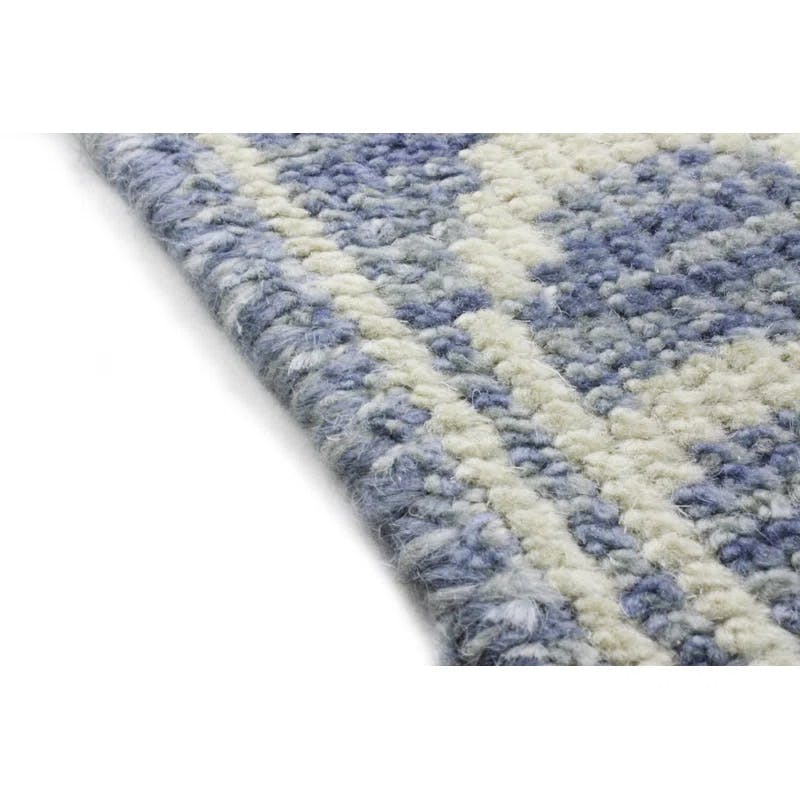 Addie Denim/Cream Geometric Hand-Knotted Wool Area Rug 8'6" x 11'6"