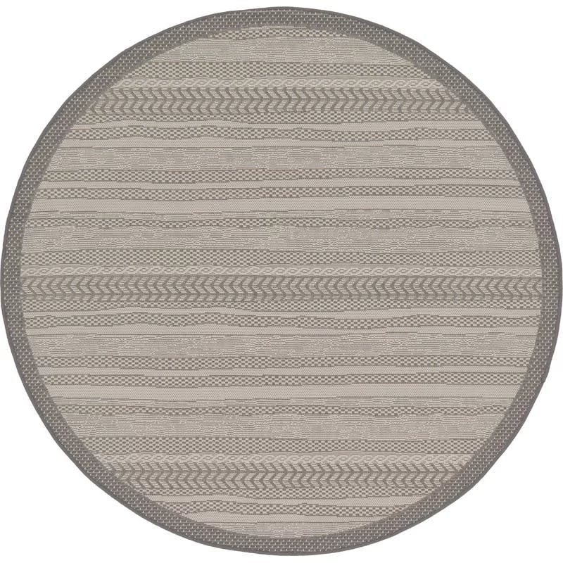 Gray Striped Synthetic 6' Round Outdoor Rug - Easy Care & Stain-resistant