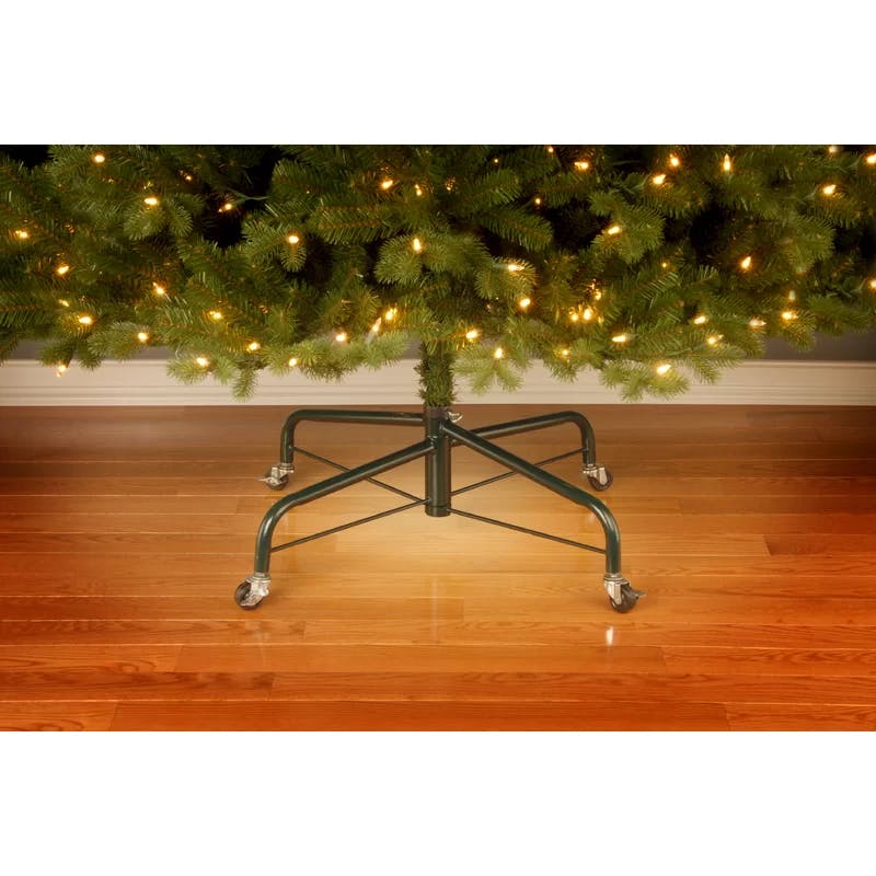 Festive Green 28" Steel Christmas Tree Stand with Locking Wheels