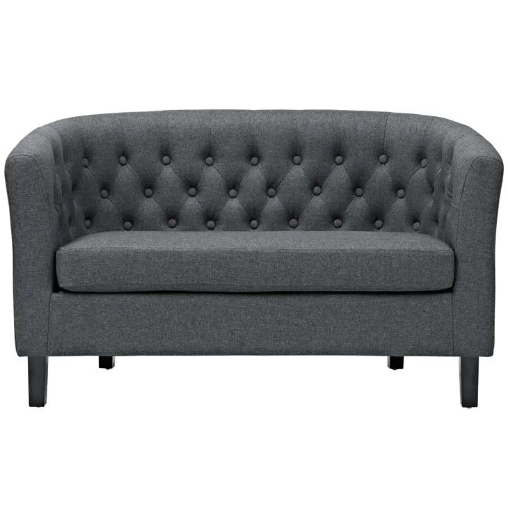 Chesterfield Gray Faux Leather Tufted Loveseat with Solid Wood Legs