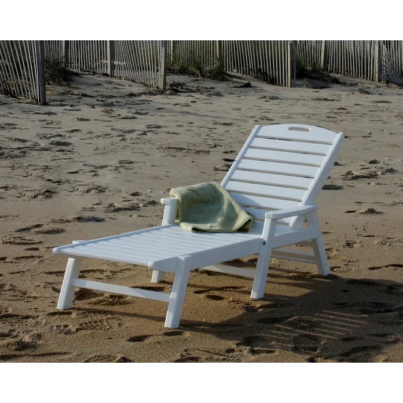 Ocean Breeze White Polywood Outdoor Chaise Lounger with Arms