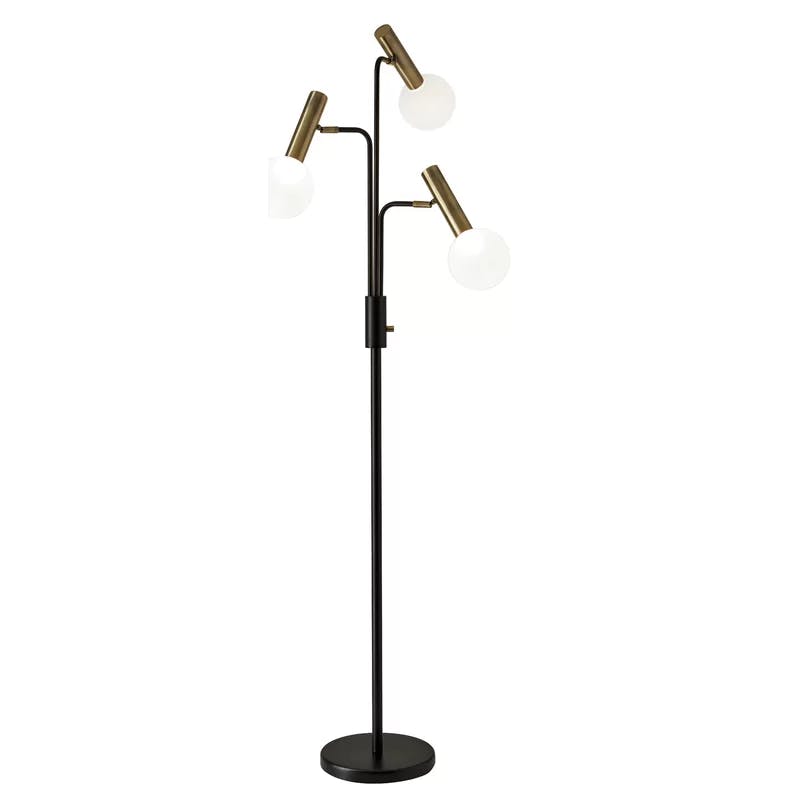 Sinclair Adjustable Multi-Head 70'' LED Floor Lamp in Black and Antique Brass