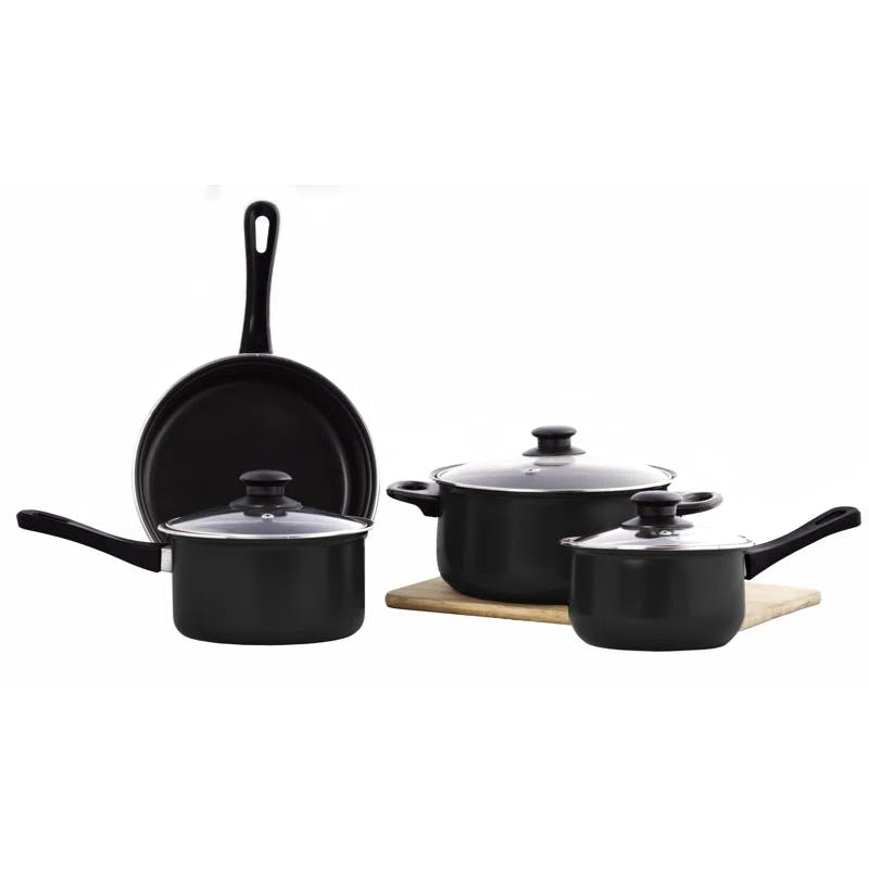 Sleek 7-Piece Black Carbon Steel Non-Stick Cookware Set