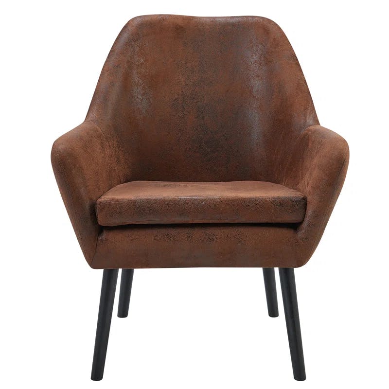 Divano Mid-Back Aged Brown Leatherette Accent Chair with Dark Wood Legs