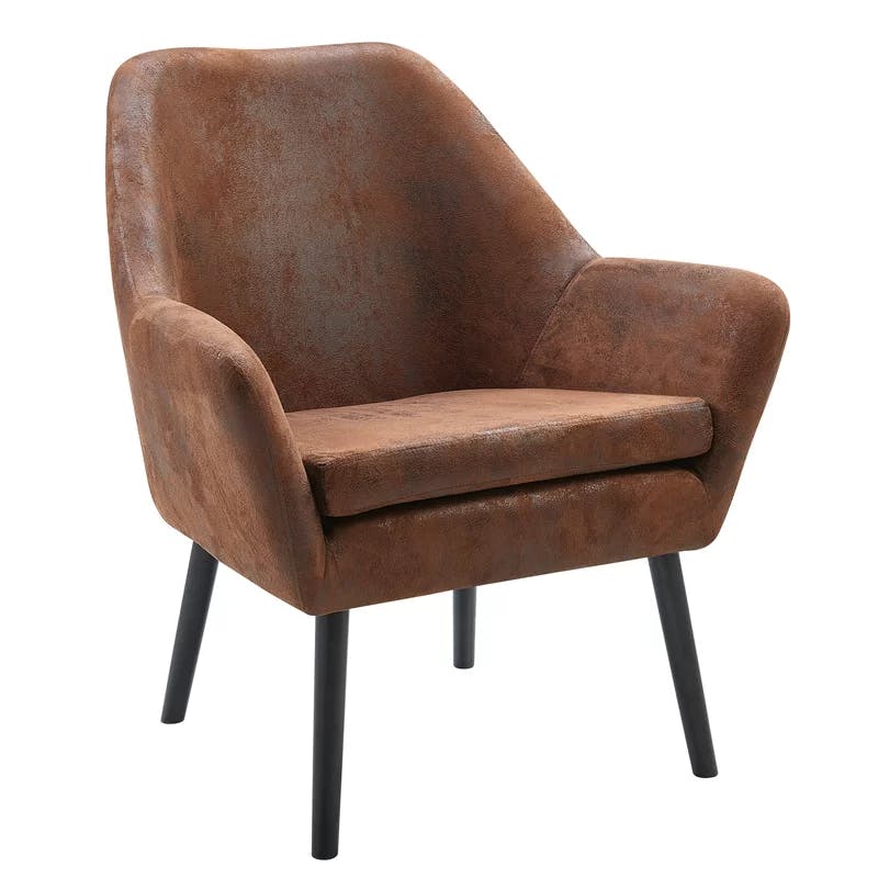 Divano Mid-Back Aged Brown Leatherette Accent Chair with Dark Wood Legs