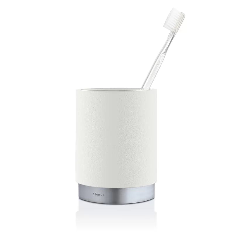 Ara Contemporary White Polystone & Stainless Steel Toothbrush Holder