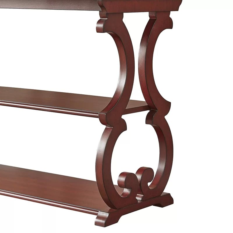 Lorraine Rustic Scroll Work Berry Red Sofa Table with Storage