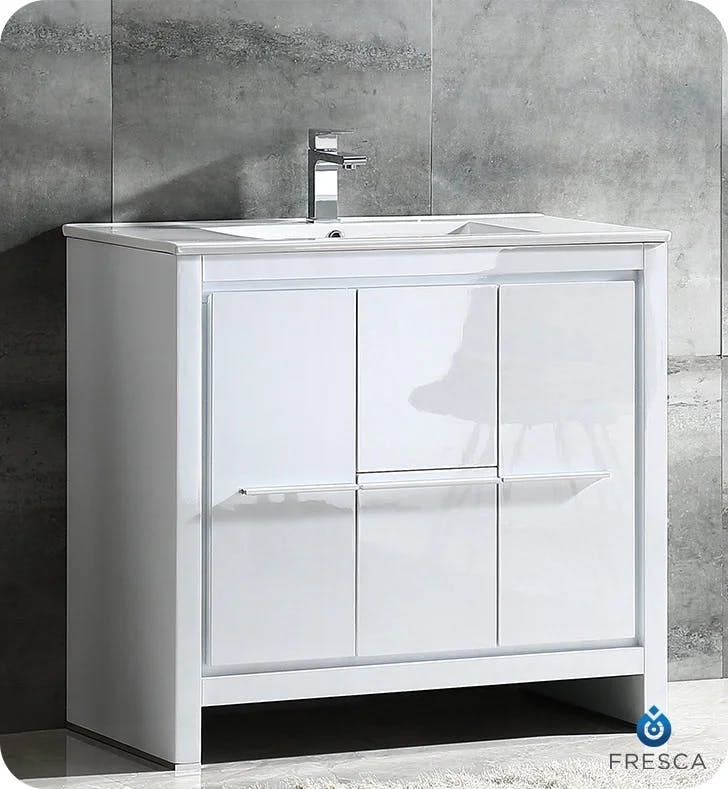 Allier 36" White Modern Plywood Vanity with Integrated Ceramic Sink